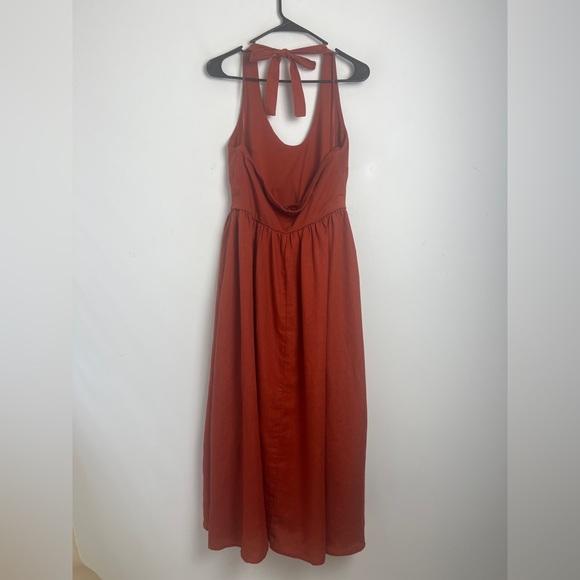 NEW J. Crew Women's Large Vintage Garnet Halter Mixy Midi Dress Cotton Linen - Picture 8 of 14